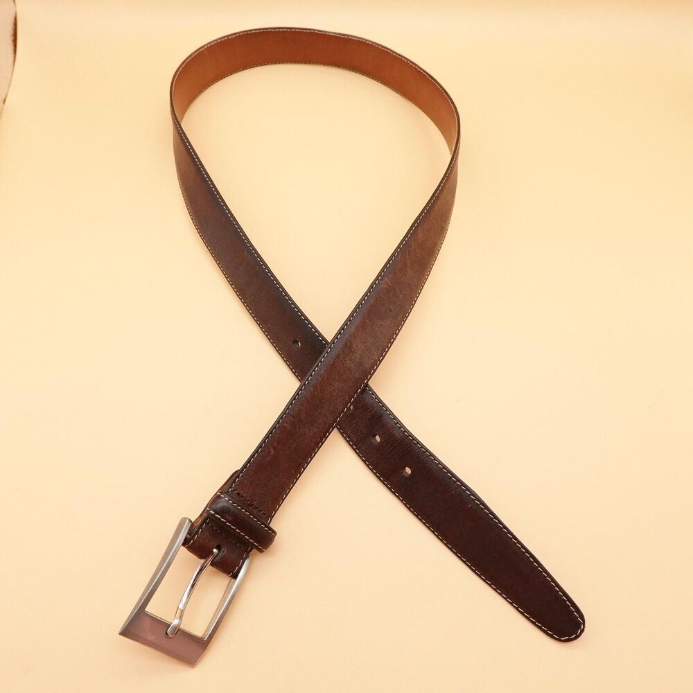 Martin Dingman Belt Mens 34 Brown Leather Dress Silver Buckle Handmade USA